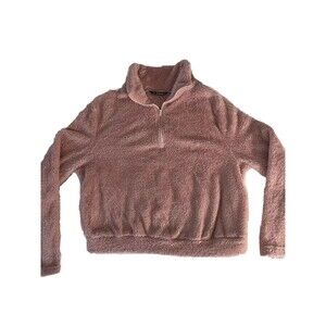 SHEIN Fleece Women Medium Pink Pullover Zip Crop Collared Sweater Long Sleeve